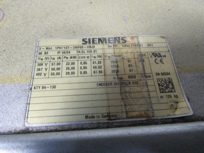 Siemens 1PH7137-2NF00-0BJ0 22/25/28kW 308-402YV 3Ph Servo Motor 42mm Shaft