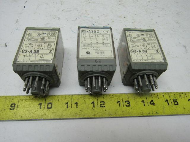 Releco C3-A39X 10A 300V MAX 10Pin Plug Relay Lot Of 3
