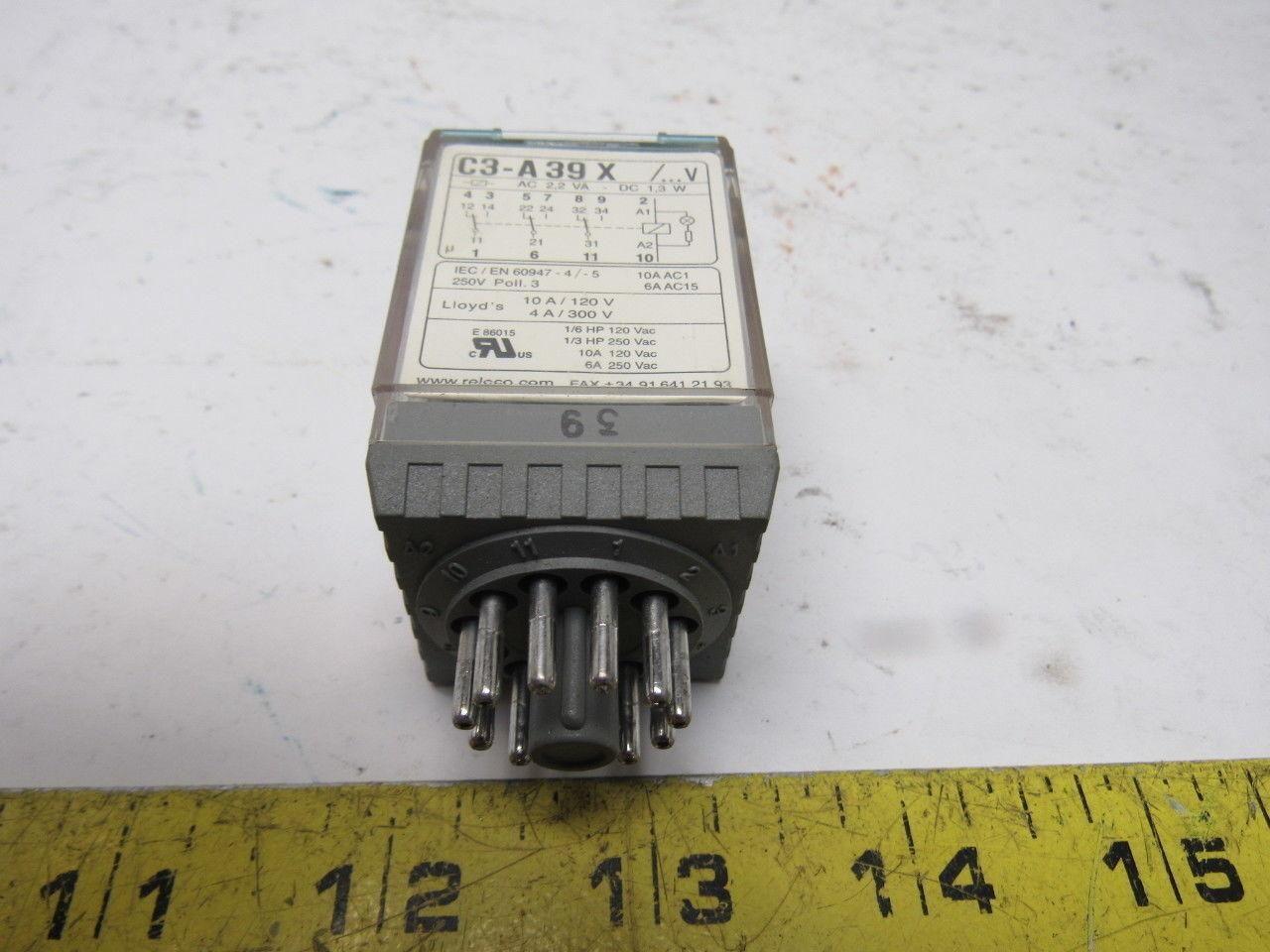Releco C3-A39X 10A 300V MAX 10Pin Plug Relay Lot Of 3