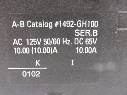 Allen Bradley 1492-GH100 10A 125V 50/60Hz 65VDC Breaker Terminal DIN Assembly