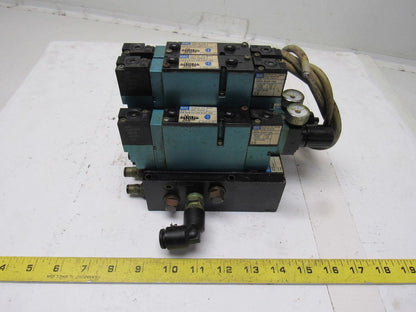 MAC 92B-BAB-000-DM-DJAP-1DG 5/2 Double Op Solenoid 4 Valve Bank Manifold 110V