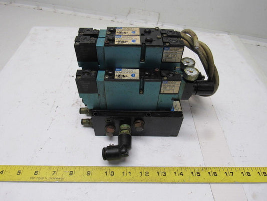 MAC 92B-BAB-000-DM-DJAP-1DG 5/2 Double Op Solenoid 4 Valve Bank Manifold 110V