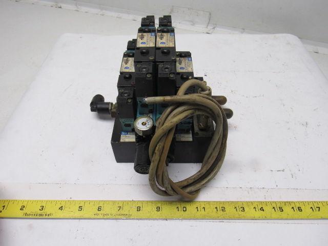MAC 92B-BAB-000-DM-DJAP-1DG 5/2 Double Op Solenoid 4 Valve Bank Manifold 110V