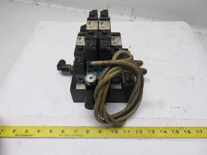 MAC 92B-BAB-000-DM-DJAP-1DG 5/2 Double Op Solenoid 4 Valve Bank Manifold 110V