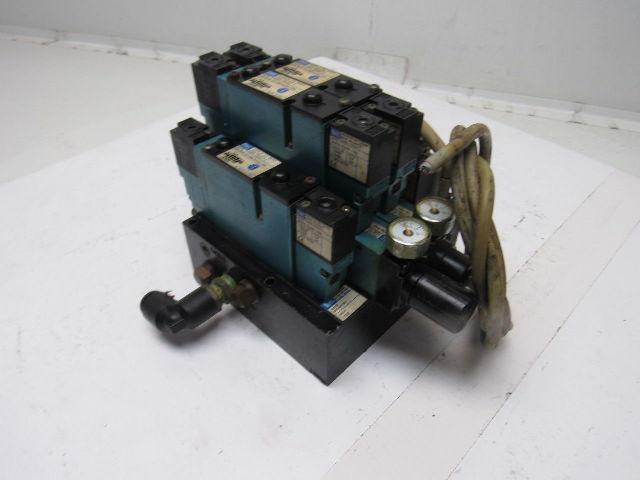 MAC 92B-BAB-000-DM-DJAP-1DG 5/2 Double Op Solenoid 4 Valve Bank Manifold 110V