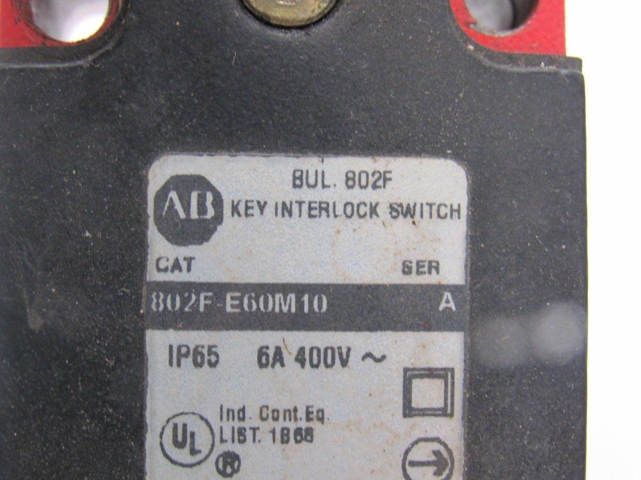 A-B Allen Bradley 802f-E60M10 Mechanical Keyed Safety Interlock Switch