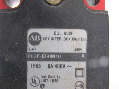 A-B Allen Bradley 802f-E60M10 Mechanical Keyed Safety Interlock Switch
