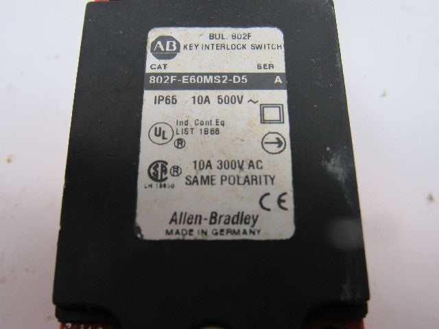 A-B Allen Bradley 802F-E60MS2-D5 Mechanical Keyed Safety Interlock Switch