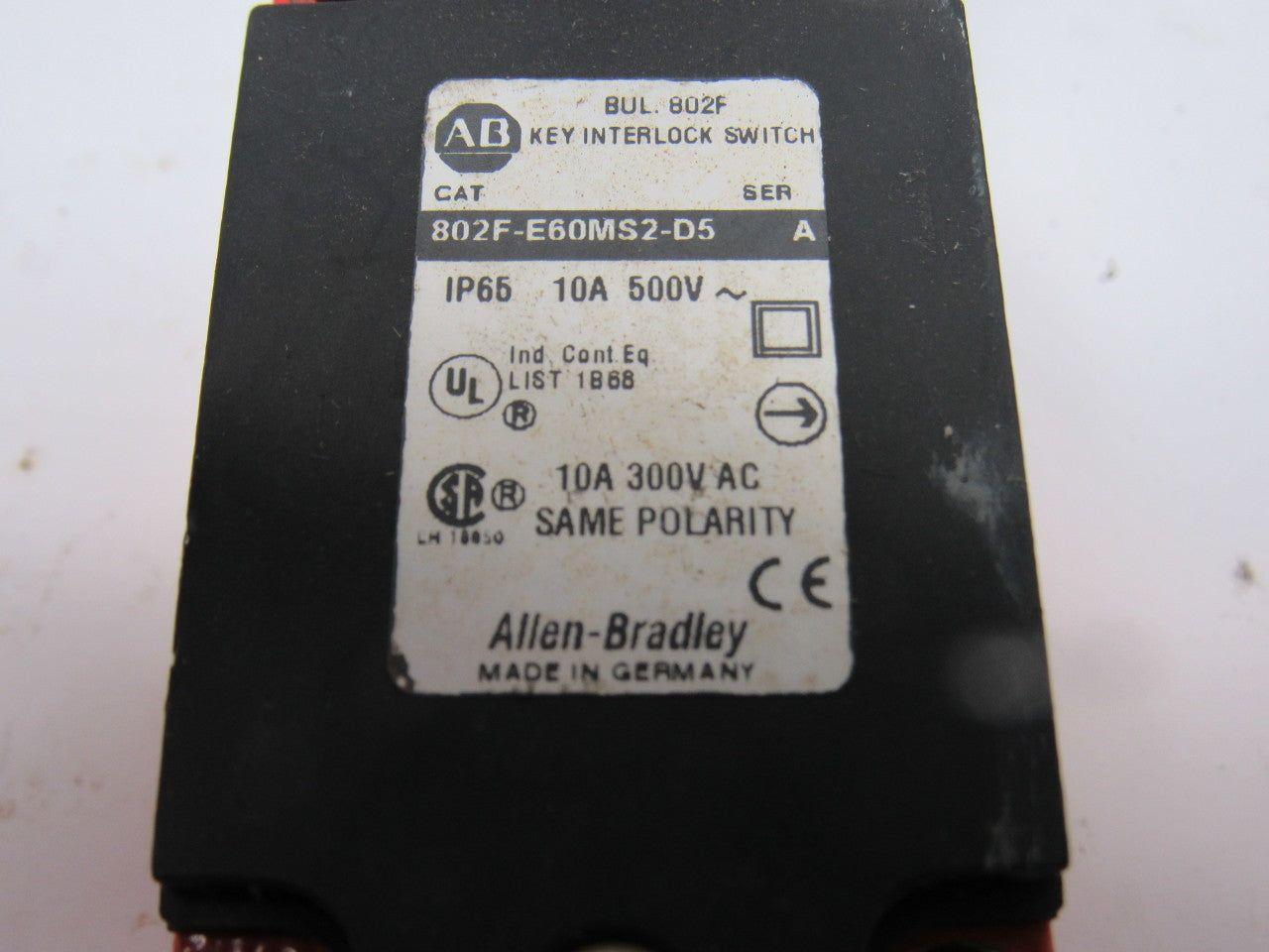A-B Allen Bradley 802F-E60MS2-D5 Mechanical Keyed Safety Interlock Switch