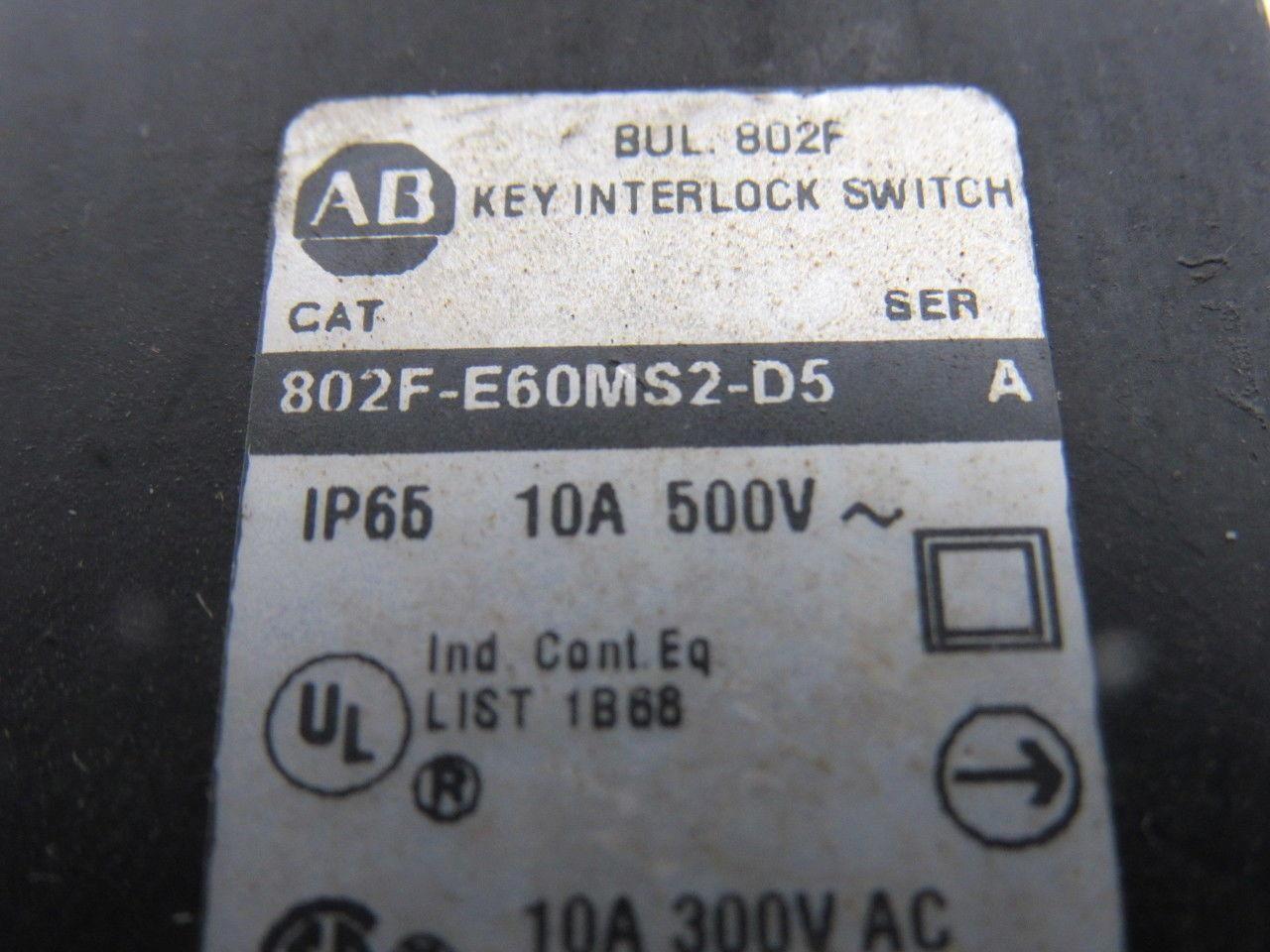 A-B Allen Bradley 802F-E60MS2-D5 Mechanical Keyed Safety Interlock Switch
