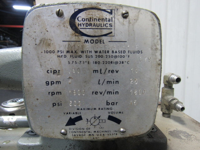 Continental PVR1-6BO6-RM-0-1-F 14Gal 6GPM 1.5Hp 208-230/460V Hydraulic Unit