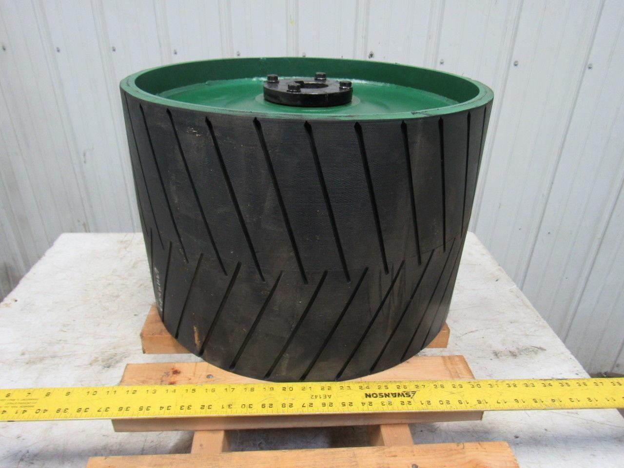 Conveyor Crowned Pulley Drum Roller 20-3/4"Dx14" W/Rubber Herringbone Lagging