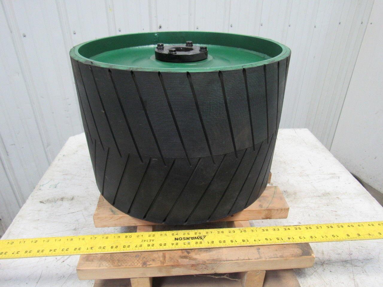 Conveyor Crowned Pulley Drum Roller 20-3/4"Dx14" W/Rubber Herringbone Lagging
