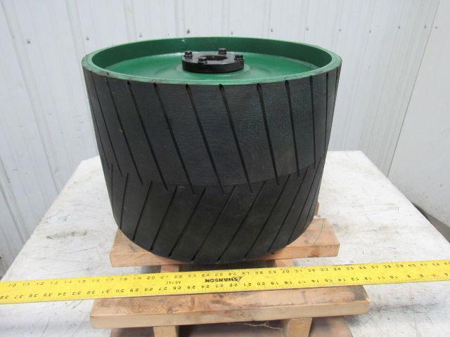 Conveyor Crowned Pulley Drum Roller 20-3/4"Dx14" W/Rubber Herringbone Lagging
