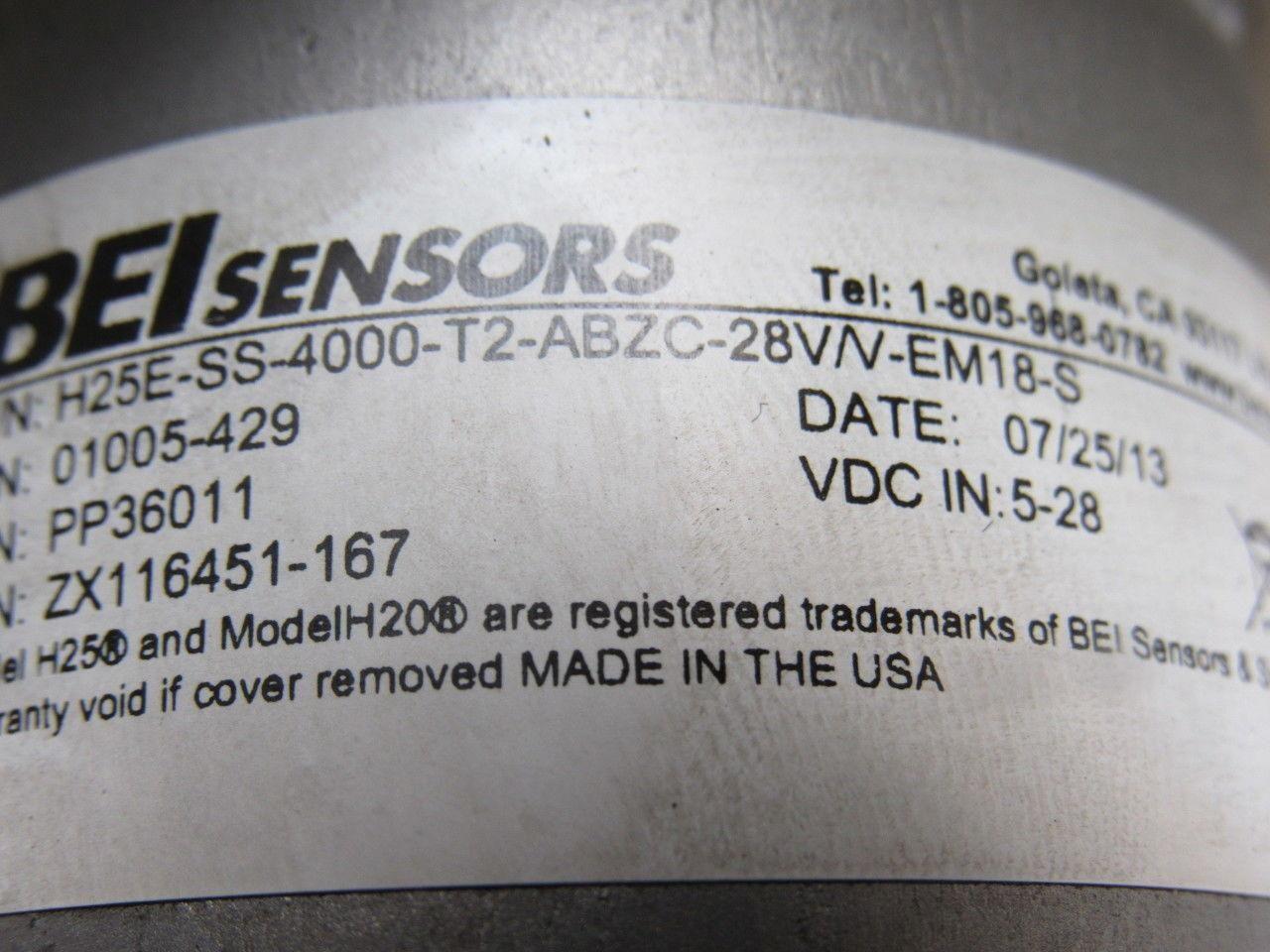 BEI H25E-SS-4000-T2-ABZC-28V/V-EM18-S Encoder From Cincinnati Milacron Cinturn