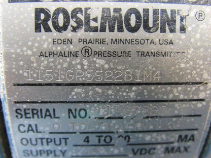 Rosemont 1151GP5S22B1M4 Pressure Transmitter 0-750 IN H20