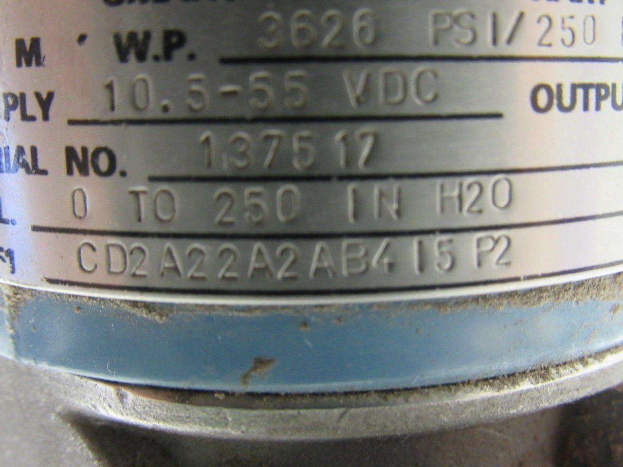 Rosemont CD2A22A2AB415P2 Pressure Transmitter 0-250 IN H20 3626PSI