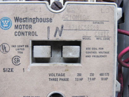 Westinghouse A210M1CX Motor Starter 7.5-10 Hp 200-575V 3PH 120 VAC Coils