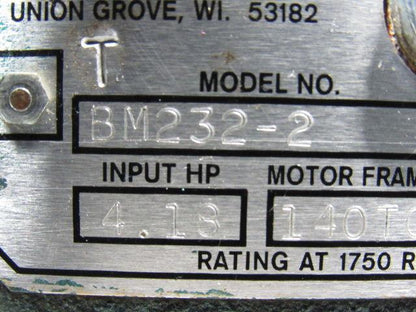 Grove Gear BM232-2 Right Angle Gear Reducer 20:1 Ratio