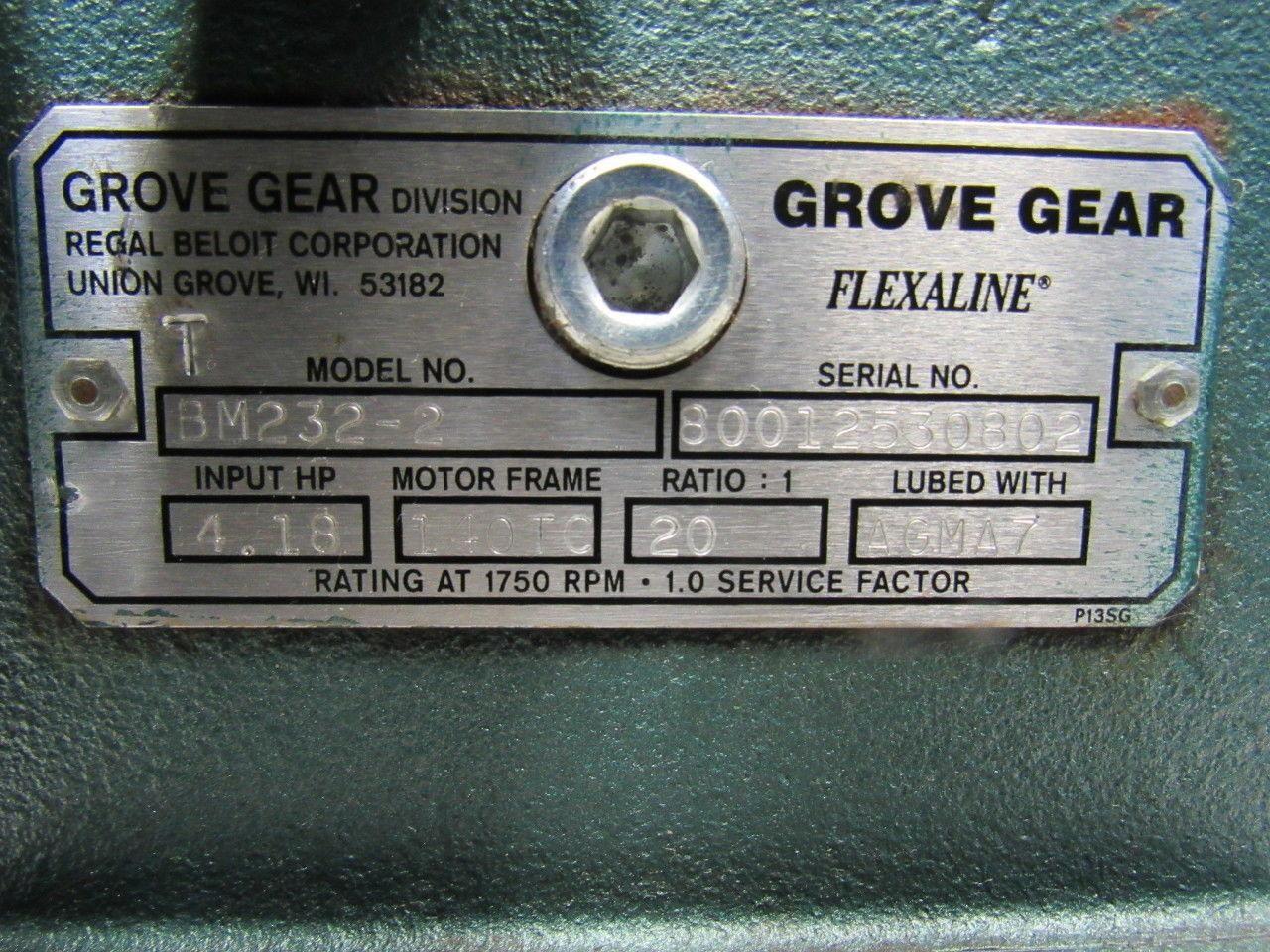 Grove Gear BM232-2 Right Angle Gear Reducer 20:1 Ratio