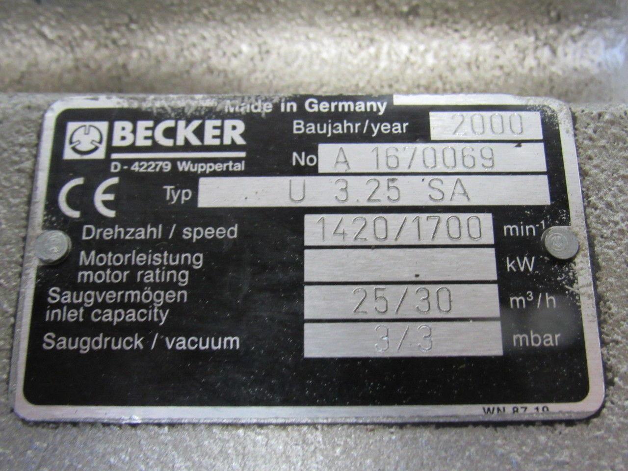 Flender Becker  U 3.25SA 0.75kW 330-500/190-290V 50/60Hz Vacuum Generator Motor