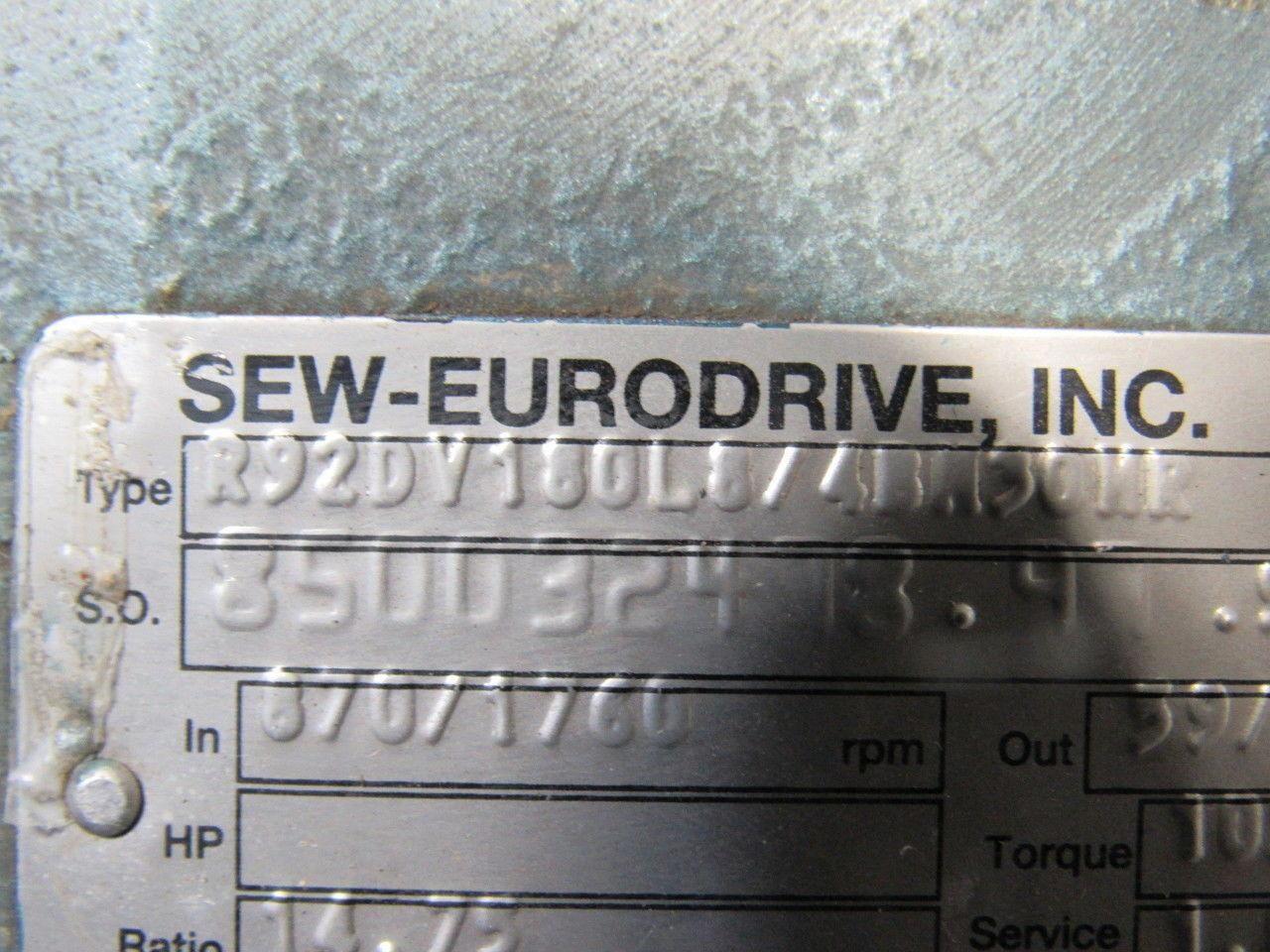 Sew-Eurodrive R92DV180L8 14.75:1 59/119 Input RPM Inline Gear Reducer 2-3/8"
