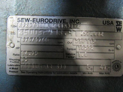 Sew-Eurodrive R92DV180L8 14.75:1 59/119 Input RPM Inline Gear Reducer 2-3/8"
