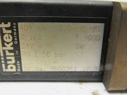 Burkert 404-A-12,0-H-M8 Solenoid Control Valve 24VDC W/1/2" NPT