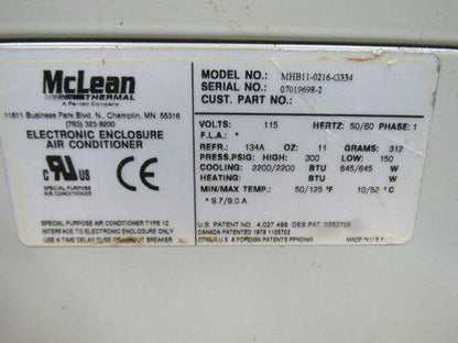 McLean MHB11-0216-G334 115V 50/60Hz 2200BTU Top Mount Cabinet Air Conditioner