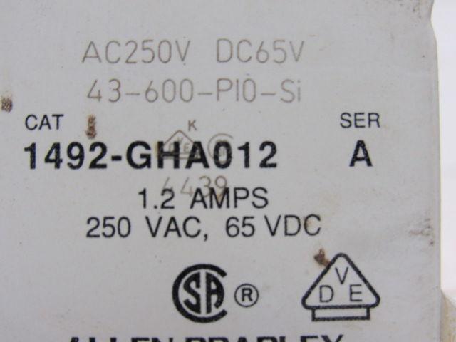 Allen Bradley 1492-GHA012 Miniature Circuit Breaker 250V W/Auxiliary Contact