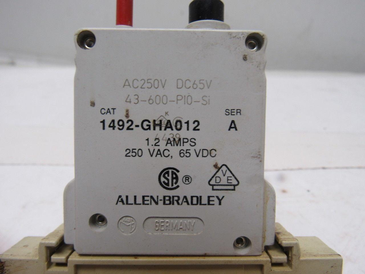 Allen Bradley 1492-GHA012 Miniature Circuit Breaker 250V W/Auxiliary Contact
