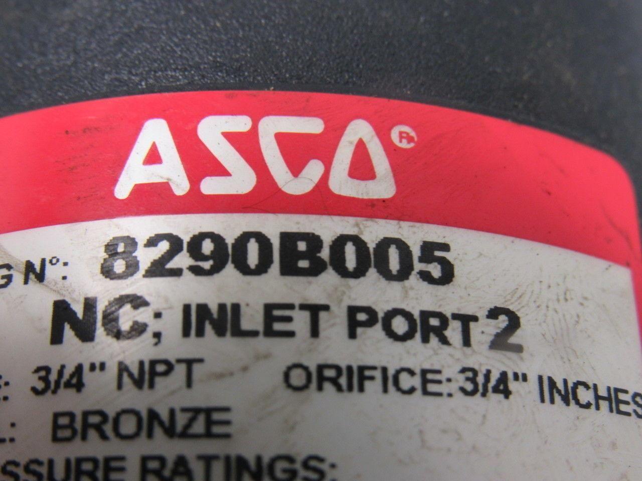 Asco 8290B005 Normally Closed Entry Under the Disc Angle Body Piston Valve 3/4"