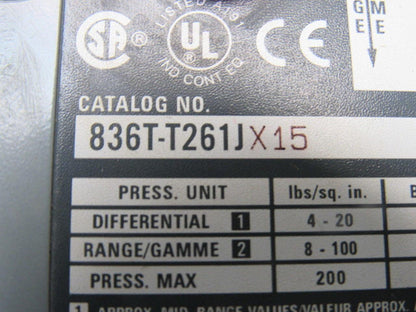 Allen Bradley 836T-T261JX15 Adjustable Electromechanical Pressure Control Switch