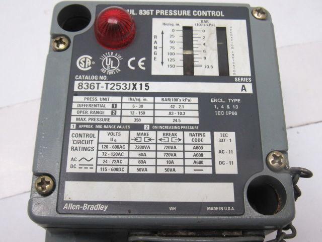 Allen Bradley 836T-T253JX15 Adjustable Electromechanical Pressure Control Switch