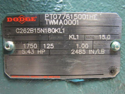 Dodge Reliance C262B15N180KL1 3HP 460V 15:1 Ratio Dual Shaft Gearmotor W/Brake