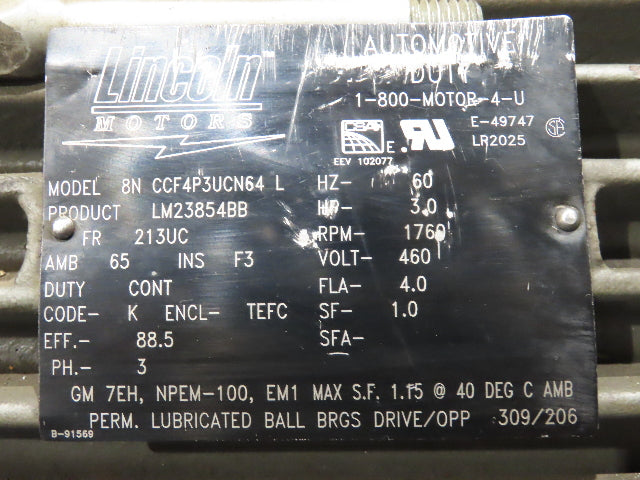 Dodge C262B15N180KL1 3HP 460V 15:1 Ratio Dual Shaft Gearmotor W/Brake