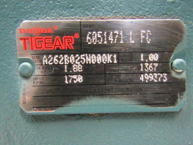 Dodge Reliance A262B025N000K1 25:1 460V 1367 Ft/Lb Electric Gearmotor