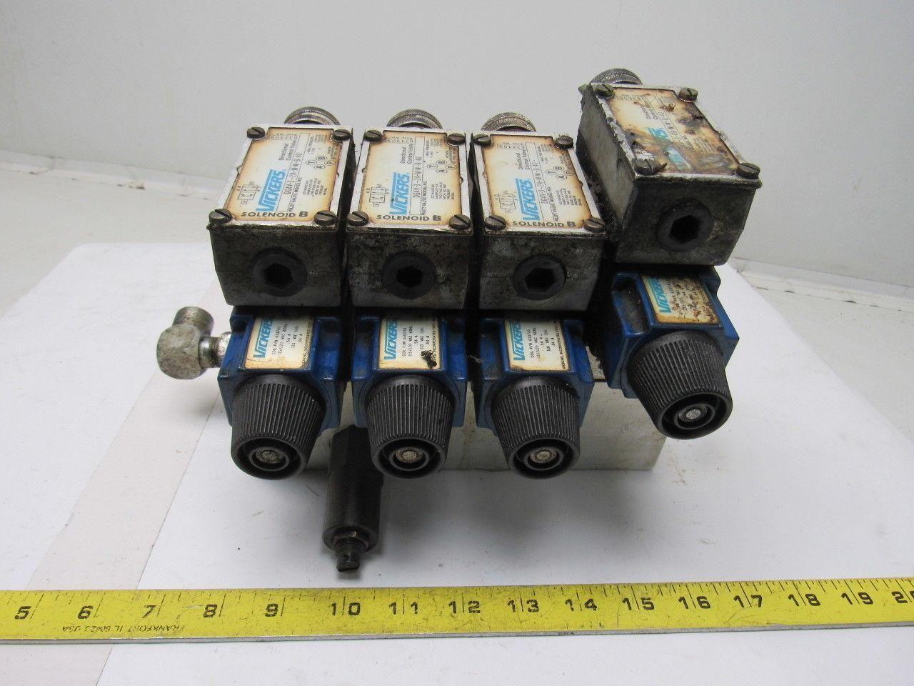 Vickers DG4V-3-2A-M-W-B-40 4/2 Single Solenoid 110V Coil 4 Valve Bank Manifold