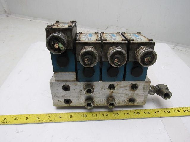 Vickers DG4V-3-2A-M-W-B-40 4/2 Single Solenoid 110V Coil 4 Valve Bank Manifold