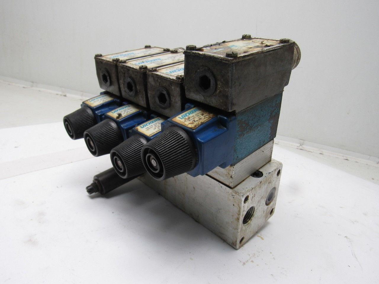 Vickers DG4V-3-2A-M-W-B-40 4/2 Single Solenoid 110V Coil 4 Valve Bank Manifold