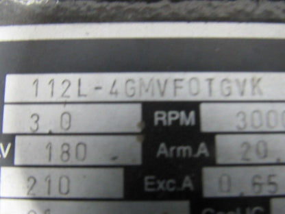 112L-4GMVF0TGVK 180arm/210exc VDC 3000RPM 3.0kW DC Motor Pump W/ 460V Brake