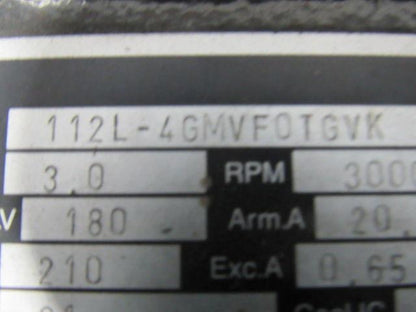 112L-4GMVF0TGVK 180arm/210exc VDC 3000RPM 3.0kW DC Motor Pump W/ 460V Brake