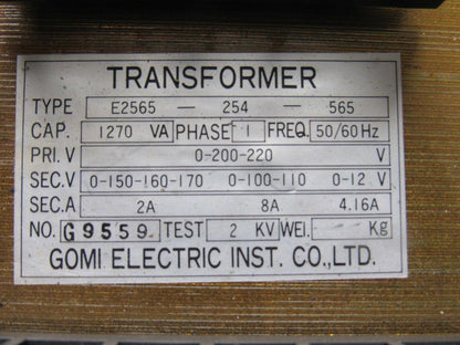 Gomi E2565-254-565 200/220V Pri 150-180/100-110 50/60Hz  1270KV Trans Former