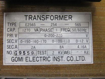 Gomi E2565-254-565 200/220V Pri 150-180/100-110 50/60Hz  1270KV Trans Former