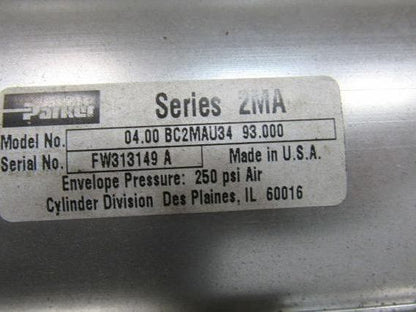 Parker 04.00 BC2MAU34 93.00 Pneumatic Air Cylinder 4" Bore 93" Stroke 250 PSI