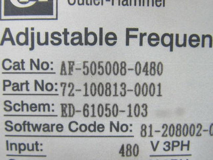 Cutler Hammer Cat# AF-505008-0480 AF5000+ 50 Hp Adjustable Frequency AC Drive