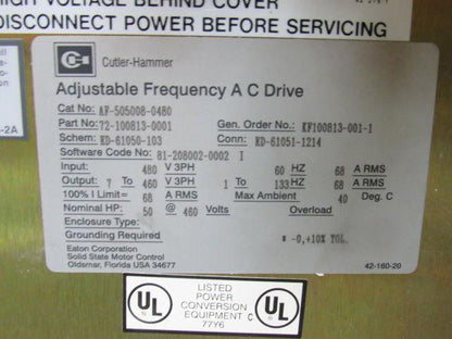 Cutler Hammer Cat# AF-505008-0480 AF5000+ 50 Hp Adjustable Frequency AC Drive