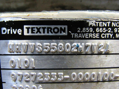 Textron Cone Drive MHVVS55802W7V2A Gear Box Speed Reducer 2250:1 Ratio