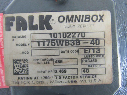 Leeson Falk 1175WB3B-40 1/2Hp 208-230/460V 40:1 43RPM Parallel Conveyor Drive