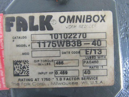 Leeson Falk 1175WB3B-40 1/2Hp 208-230/460V 40:1 43RPM Parallel Conveyor Drive